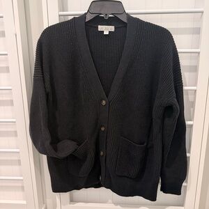 J. Crew Cotton Cashmere Black Ribbed Cardigan Sz Small EUC